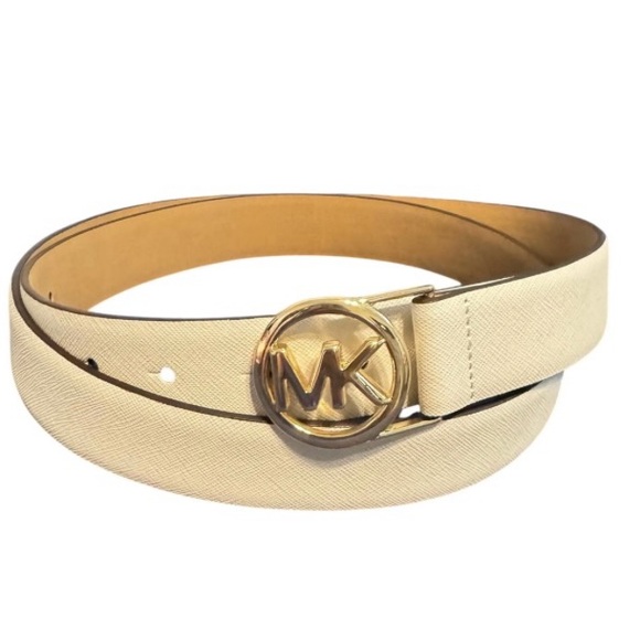 Michael Kors Beige Belt with Gold MK Buckle - Picture 1 of 6